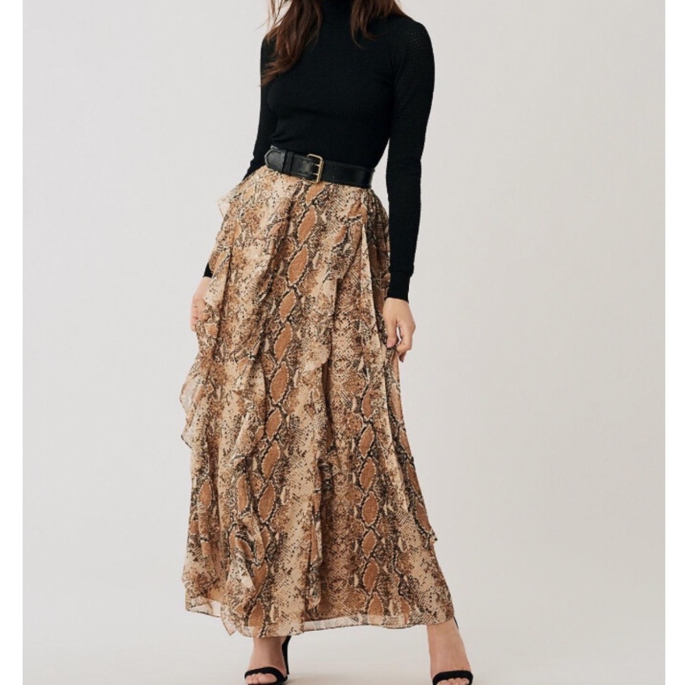 DIANE VON FURSTENBURG Salona Python Kola Ruffle Wrap Maxi Silk Ruffle‎ Size 0